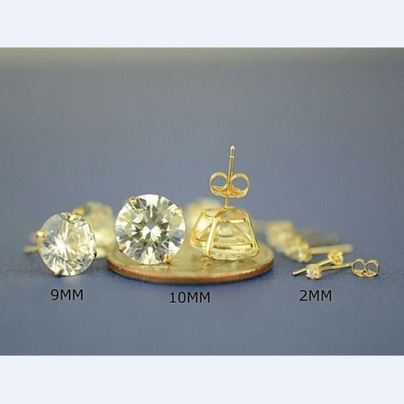 Solid 14k Yellow Gold Round Stone Prong Set Stud Push Back Earrings Size 6mm - Picture 6 of 9